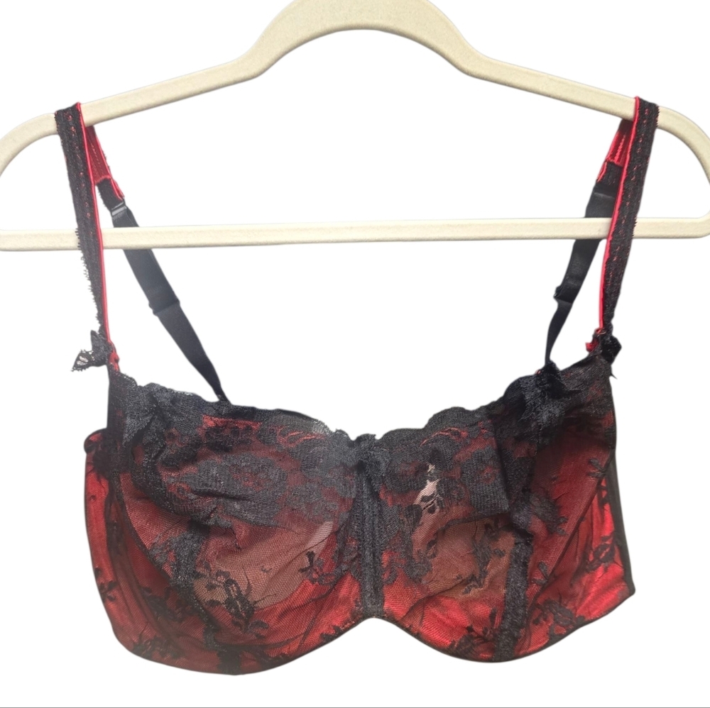 Cacique Sexy Red and Black Lace Demi Bra 44DD